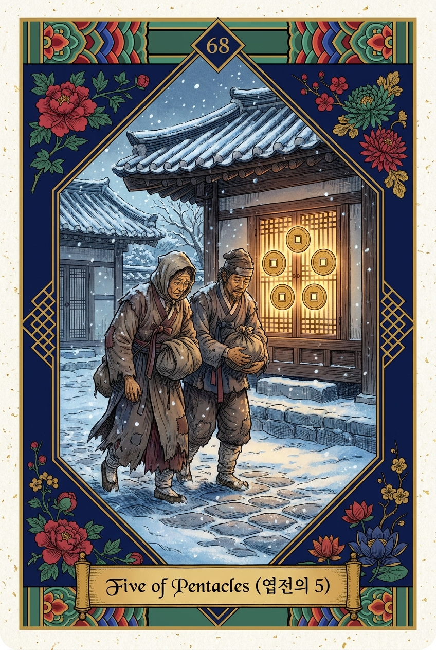 Five of Pentacles (엽전의 5) — KSaju tarot card