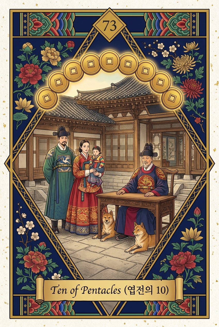 Ten of Pentacles (엽전의 10) — KSaju tarot card