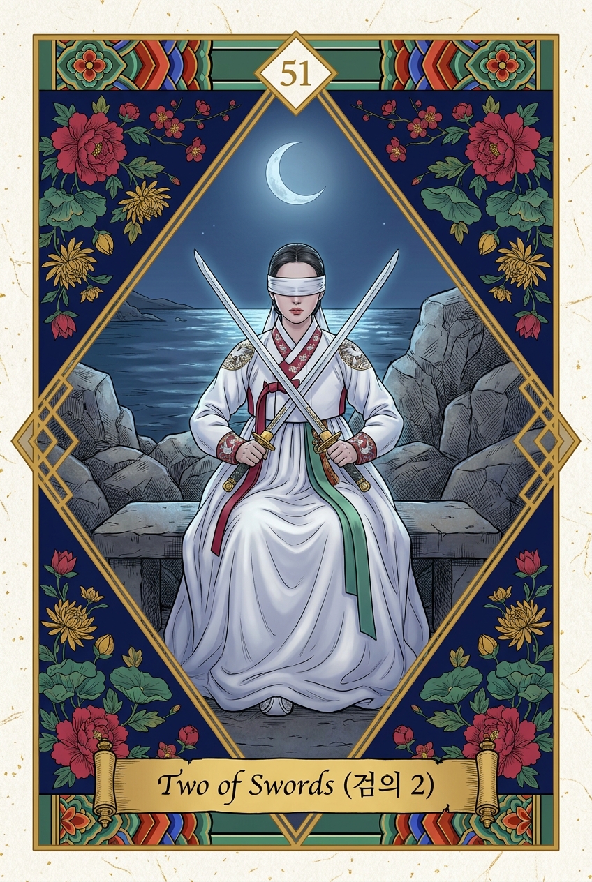 Two of Swords (검의 2) — KSaju tarot card