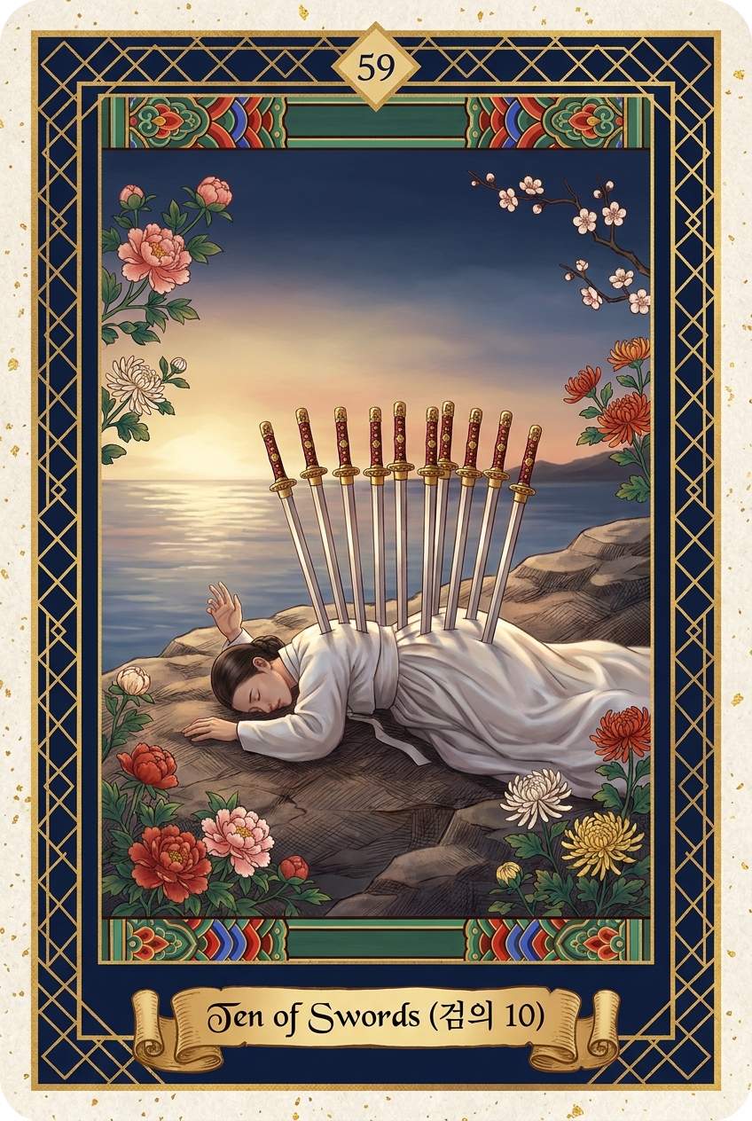 Ten of Swords (검의 10) — KSaju tarot card