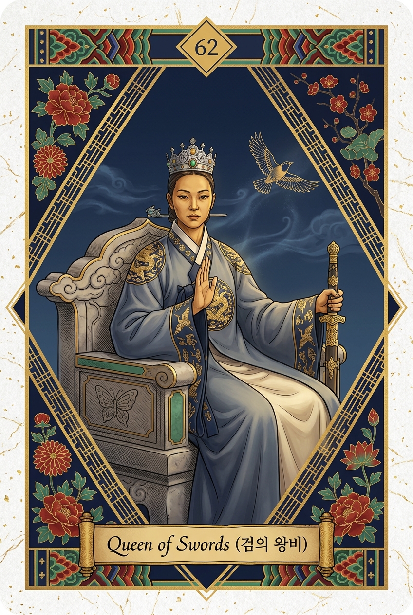 Queen of Swords (검의 왕비) — KSaju tarot card