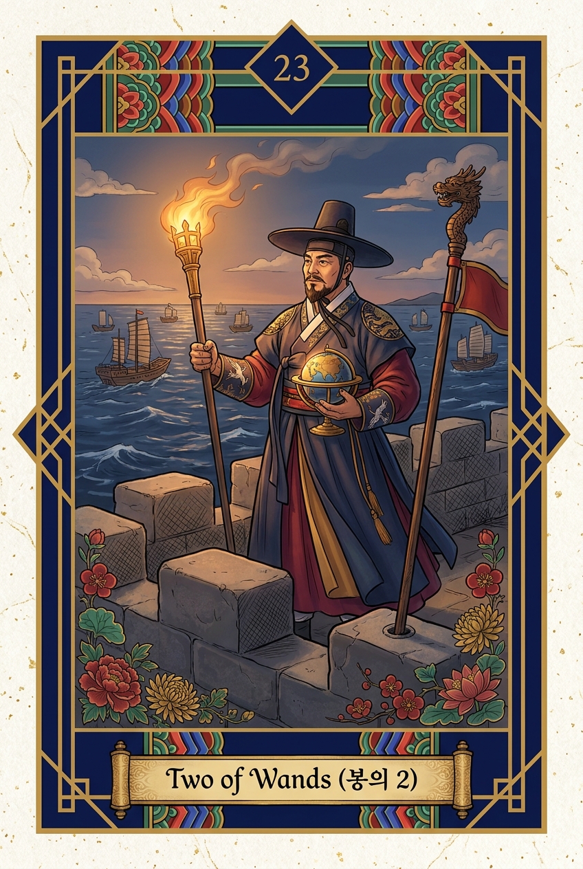 Two of Wands (봉의 2) — KSaju tarot card