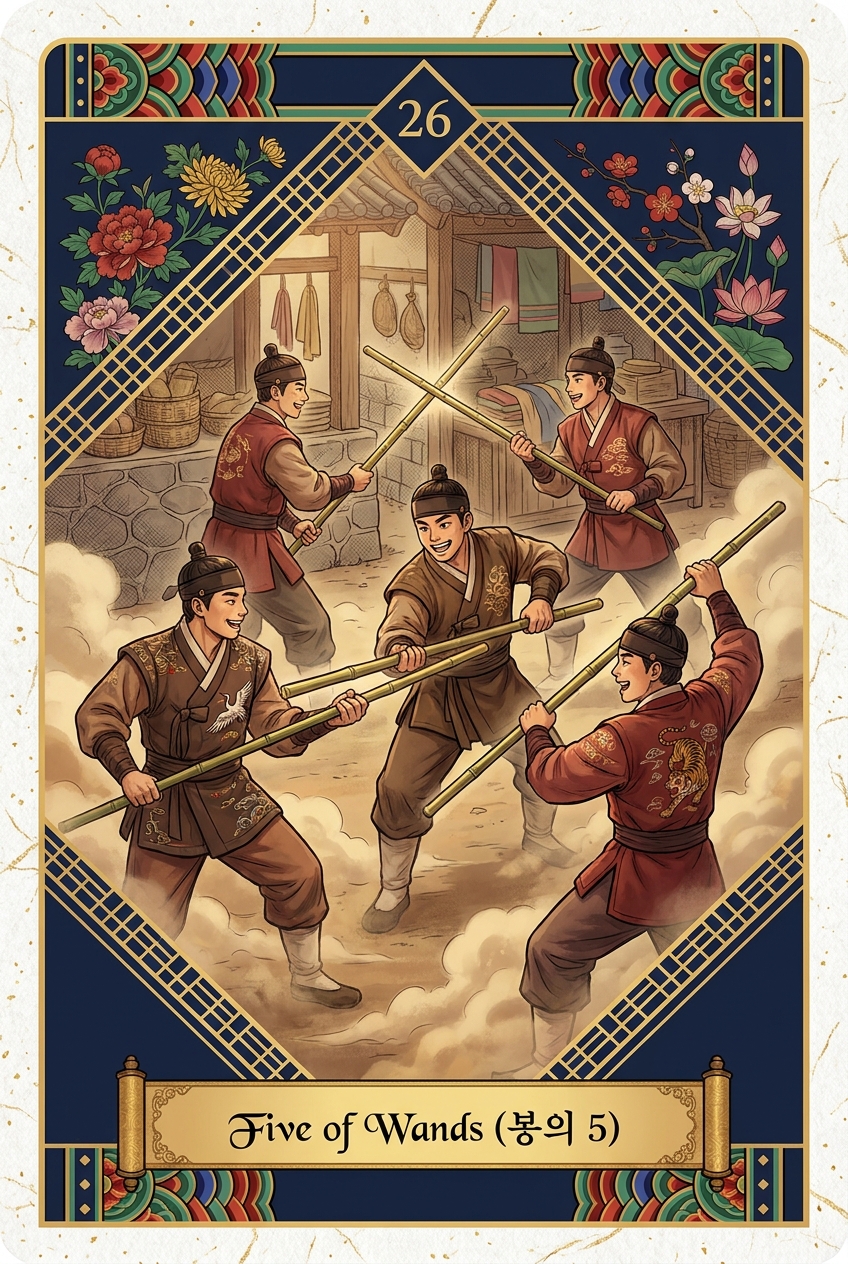 Five of Wands (봉의 5) — KSaju tarot card